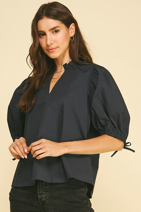 Ruffle Collar Short Sleeve Top