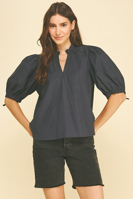 Ruffle Collar Short Sleeve Top