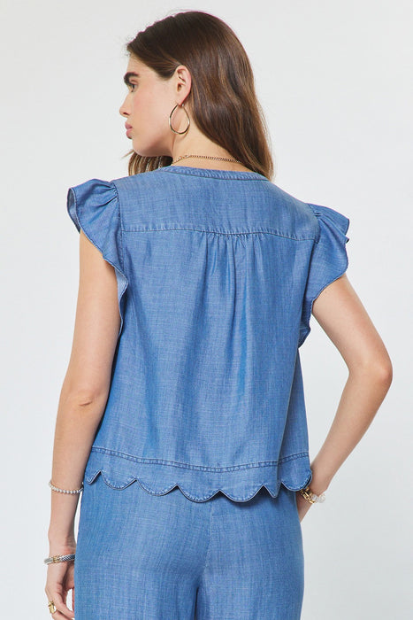 Scalloped Hem Cropped Top & Pant Set