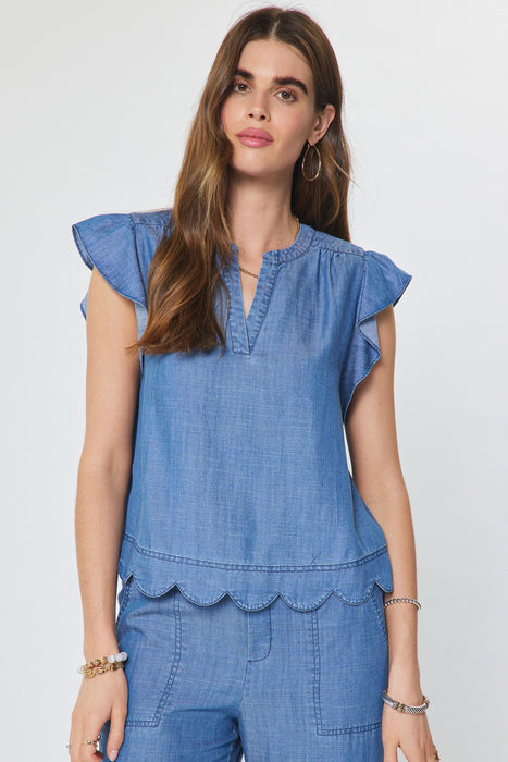 Scalloped Hem Cropped Top & Pant Set