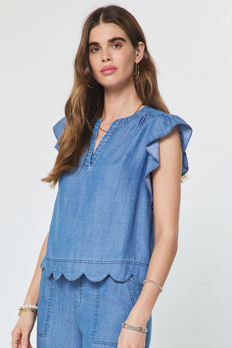 Scalloped Hem Cropped Top & Pant Set