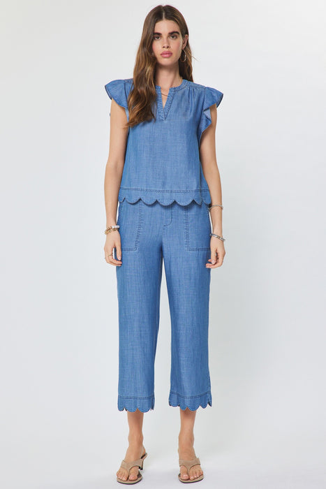 Scalloped Hem Cropped Top & Pant Set