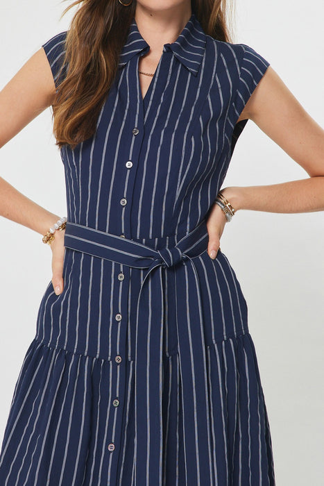 Cap Sleeve Button Down Tiered Midi Dress