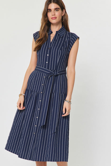 Cap Sleeve Button Down Tiered Midi Dress