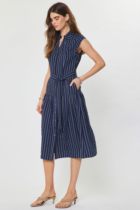 Cap Sleeve Button Down Tiered Midi Dress