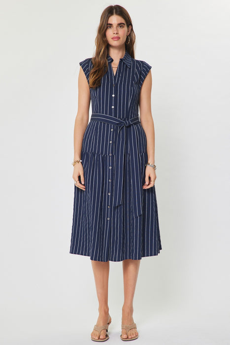 Cap Sleeve Button Down Tiered Midi Dress