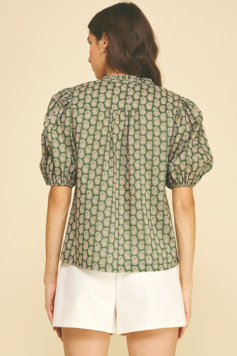 Paisley Print V-Neck Top