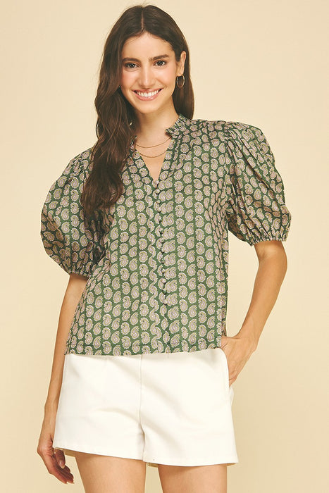 Paisley Print V-Neck Top