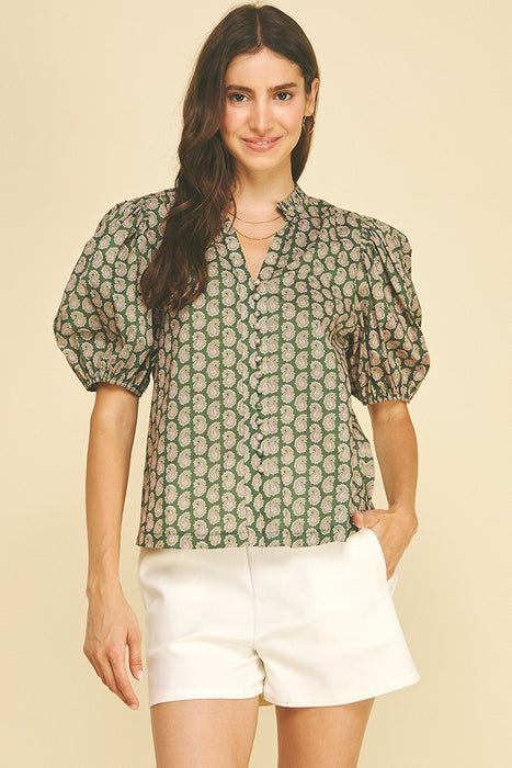 Paisley Print V-Neck Top