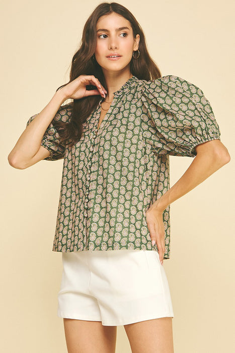 Paisley Print V-Neck Top