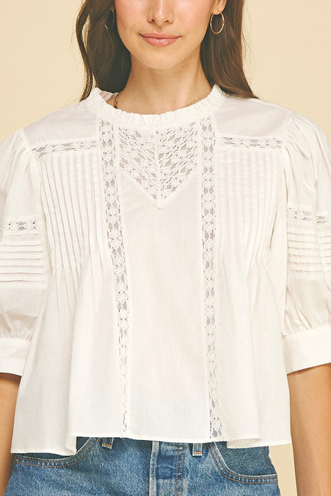 Lace Trimmed Detail Puff Sleeve Blouse