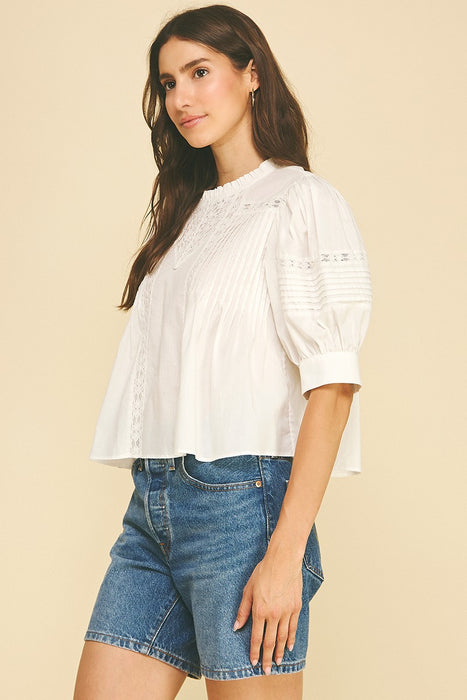 Lace Trimmed Detail Puff Sleeve Blouse