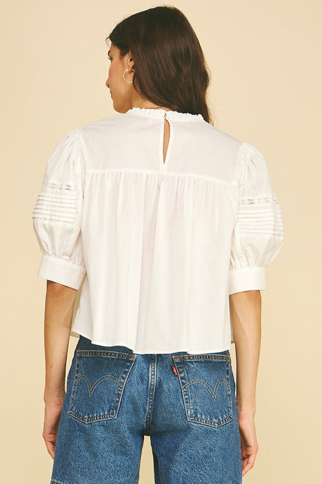 Lace Trimmed Detail Puff Sleeve Blouse
