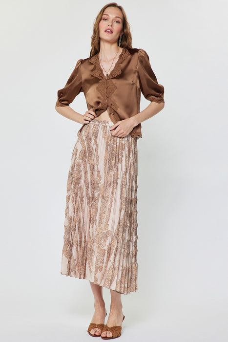 Floral Print Pleated Midi Skirt
