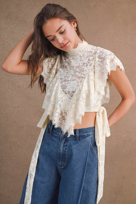 High Neck Ruffle Lace Top