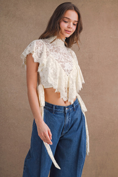 High Neck Ruffle Lace Top