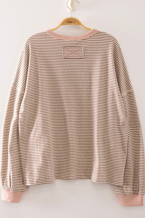 Ribbed Neck Stripe Top