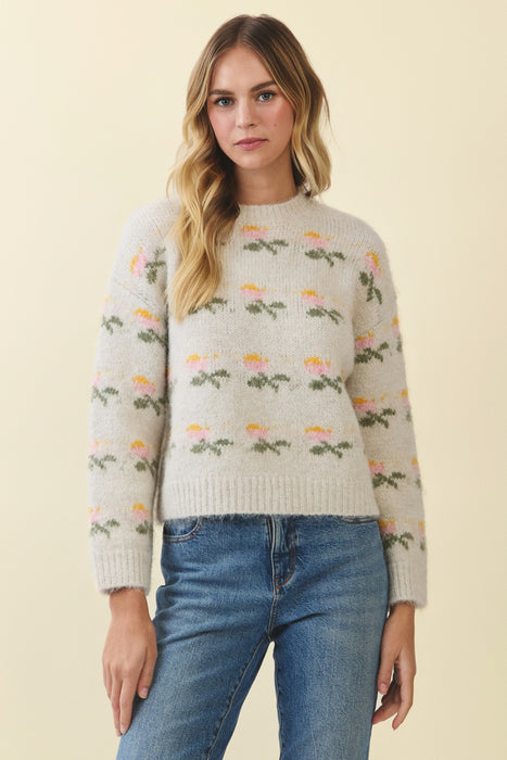 Floral Patterned Knit Sweater