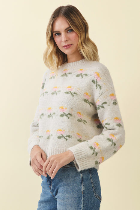 Floral Patterned Knit Sweater