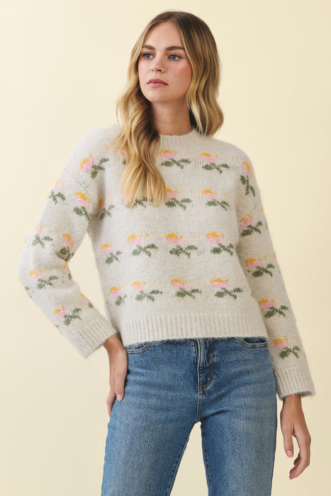 Floral Patterned Knit Sweater