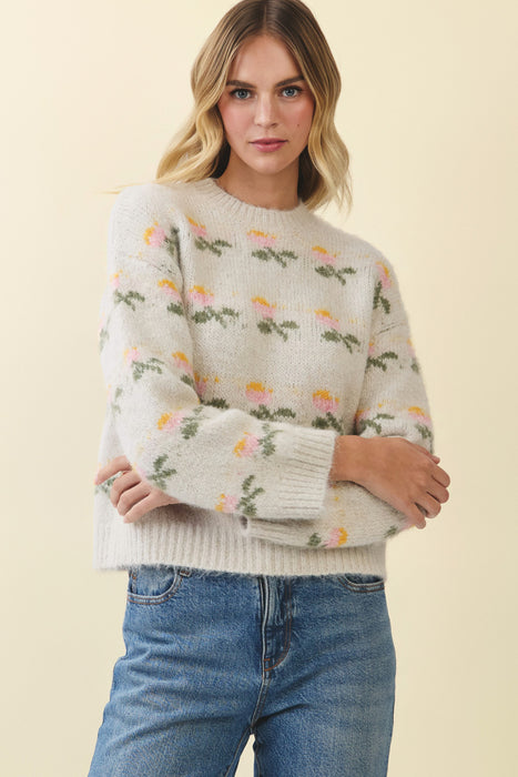 Floral Patterned Knit Sweater