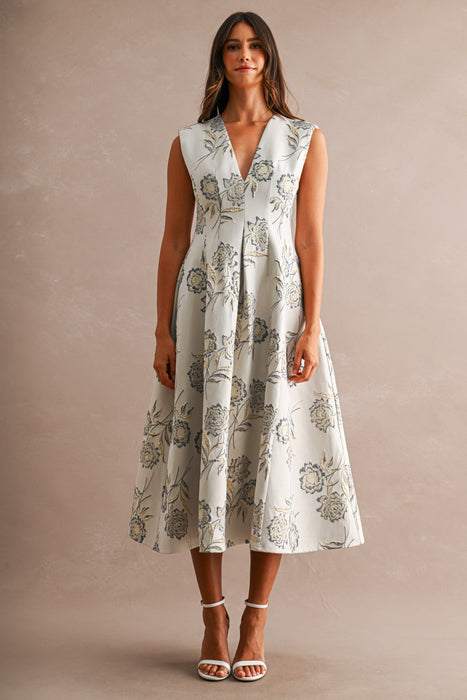 Gold Jacquard Flare Dress