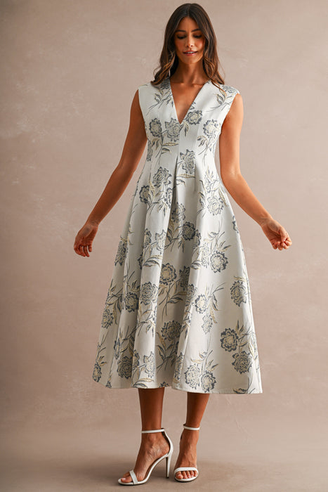 Gold Jacquard Flare Dress