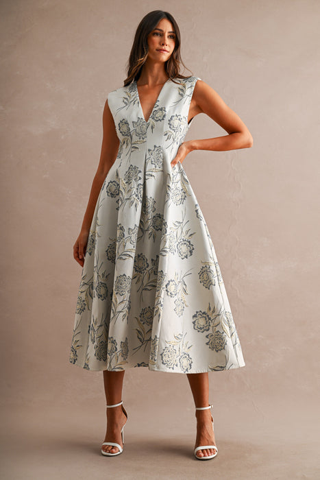 Gold Jacquard Flare Dress