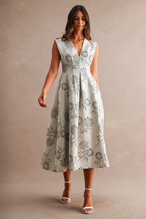 Gold Jacquard Flare Dress