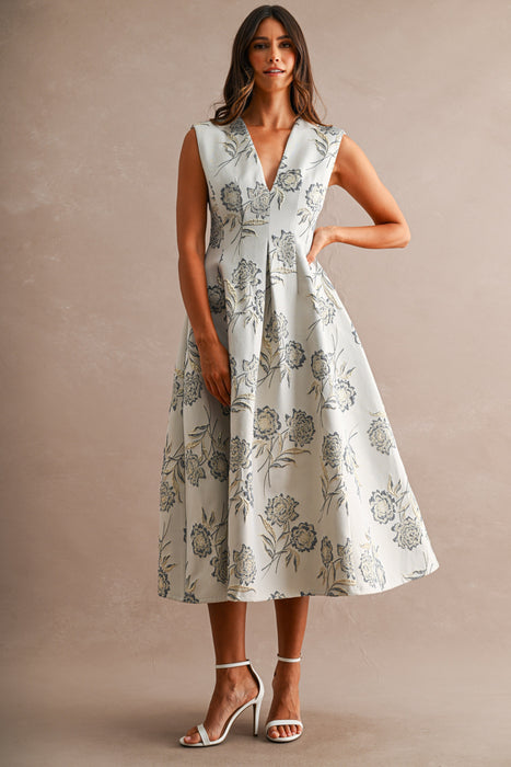 Gold Jacquard Flare Dress