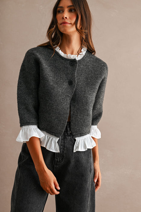Poplin Knitted Cardigan Top