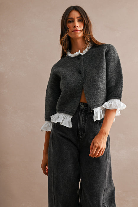 Poplin Knitted Cardigan Top