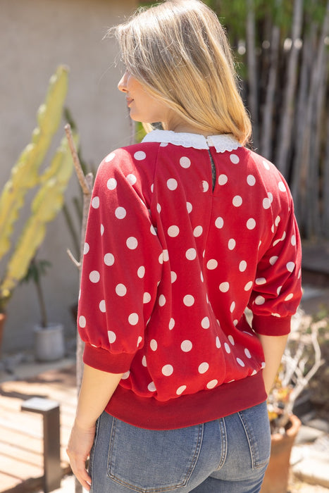 Floral Laced Collar Polkadot Top