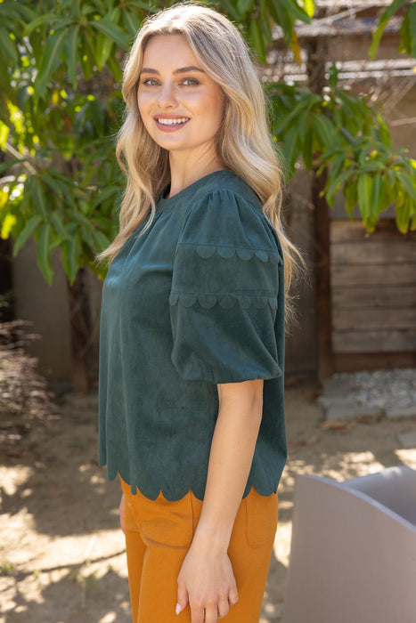 Scallop Hem Bubble Sleeve Top