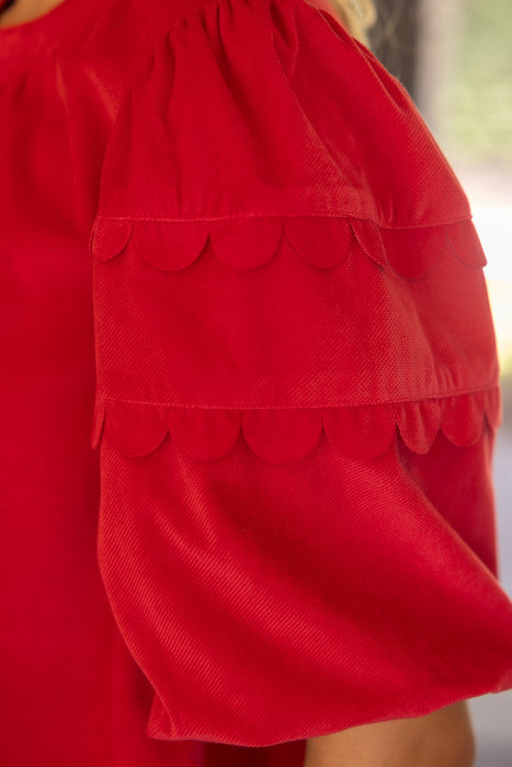 Scallop Hem Bubble Sleeve Top
