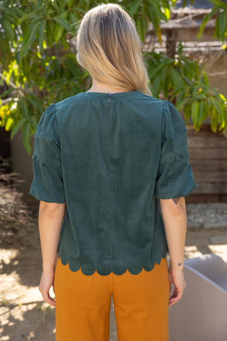 Scallop Hem Bubble Sleeve Top