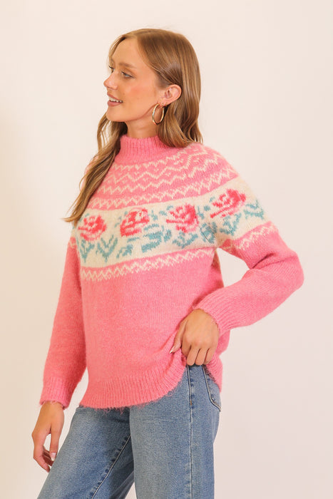 Mixed Rose Pattern Sweater