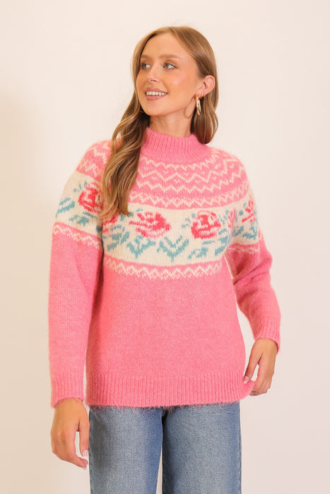 Mixed Rose Pattern Sweater