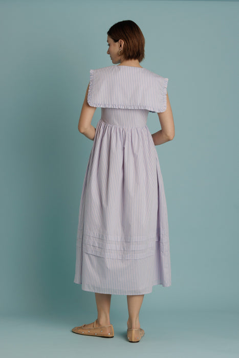 Oversize Collar Pintuck Midi Dress