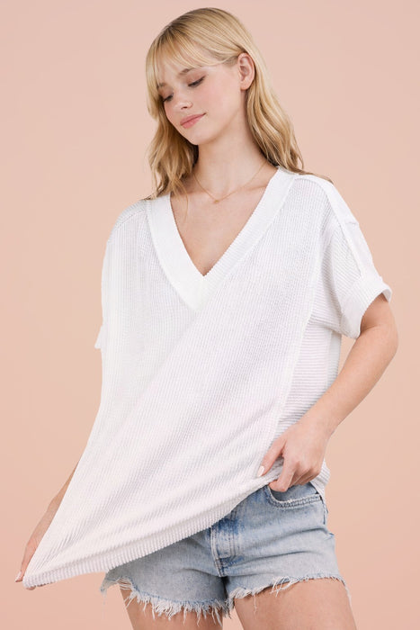 V Neck Loose Textured Top