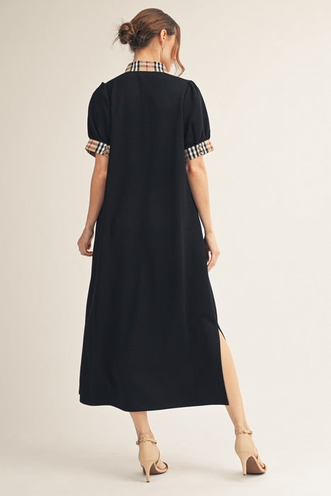 Knit Maxi Dress with Plaid Accent
