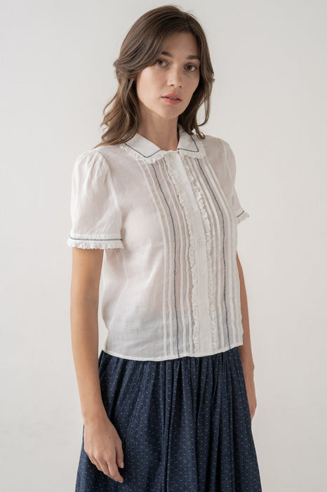 Lace Trim Button Up Top