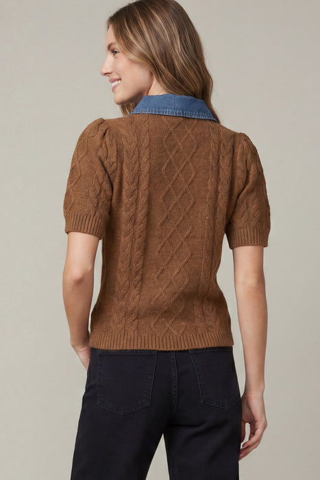 Washed Denim Cable Sweater