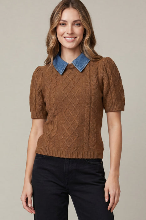 Washed Denim Cable Sweater