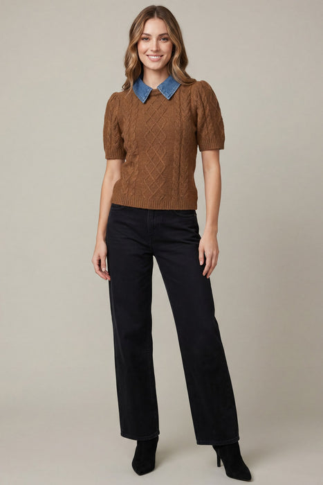 Washed Denim Cable Sweater