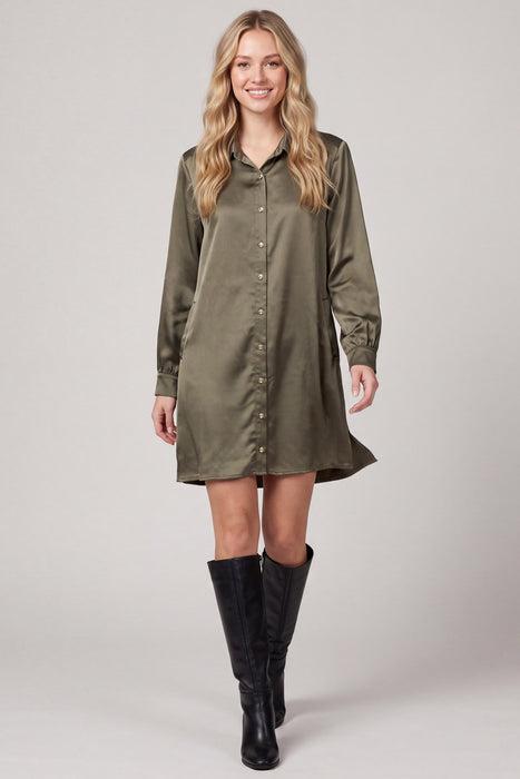 Satin Button Down Shirt Mini Dress
