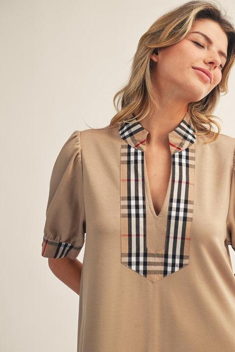 Knit Maxi Dress with Plaid Accent