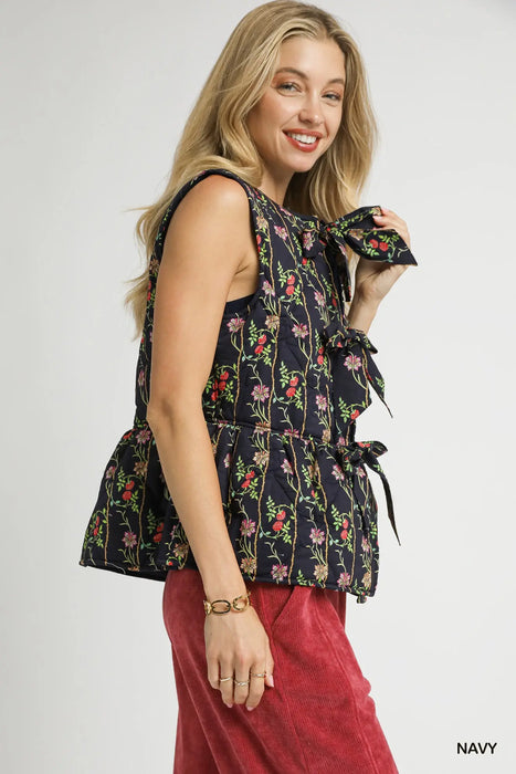 Floral Print Quilted Vest