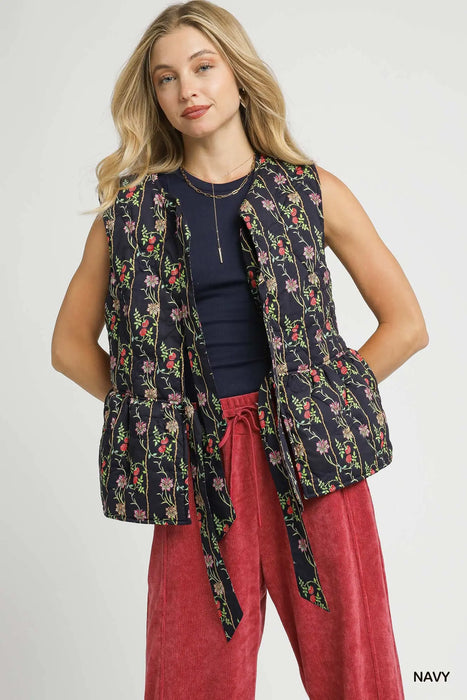 Floral Print Quilted Vest