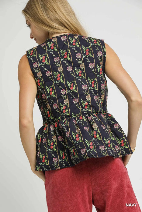 Floral Print Quilted Vest